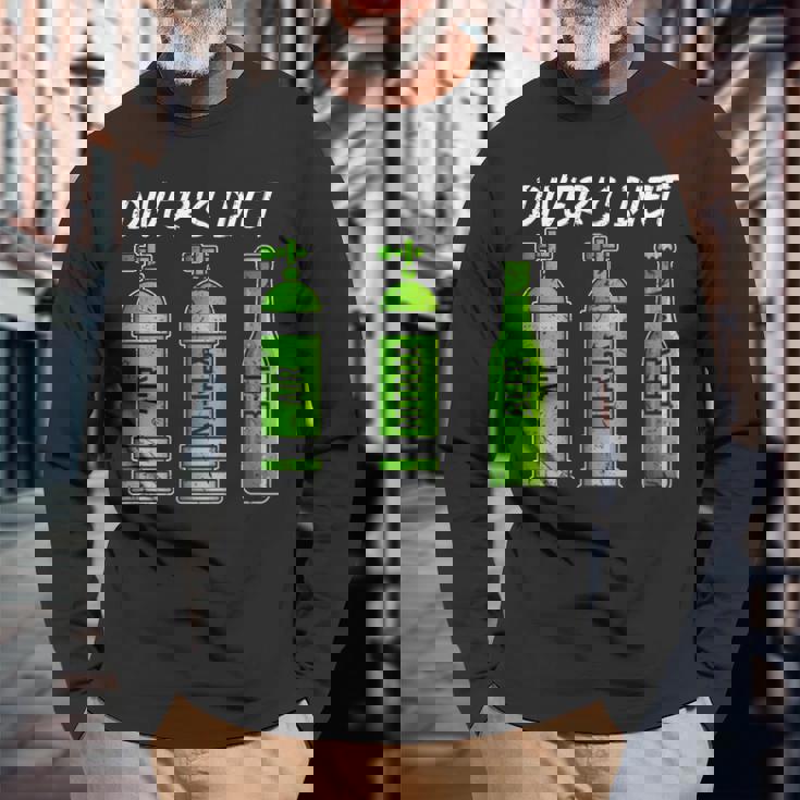 ダイバー ダイエット ビール おもしろ スキューバダイビング 長袖Tシャツ 高齢者への贈り物