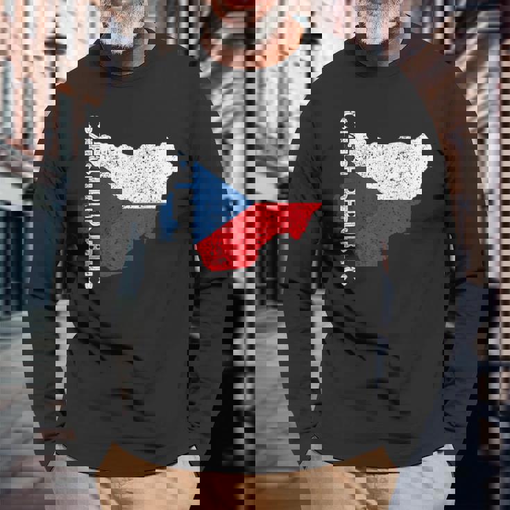 チェコ共和国 チェコ 国旗 チェコ ルーツ 地図 チェコ プライド 長袖Tシャツ 高齢者への贈り物