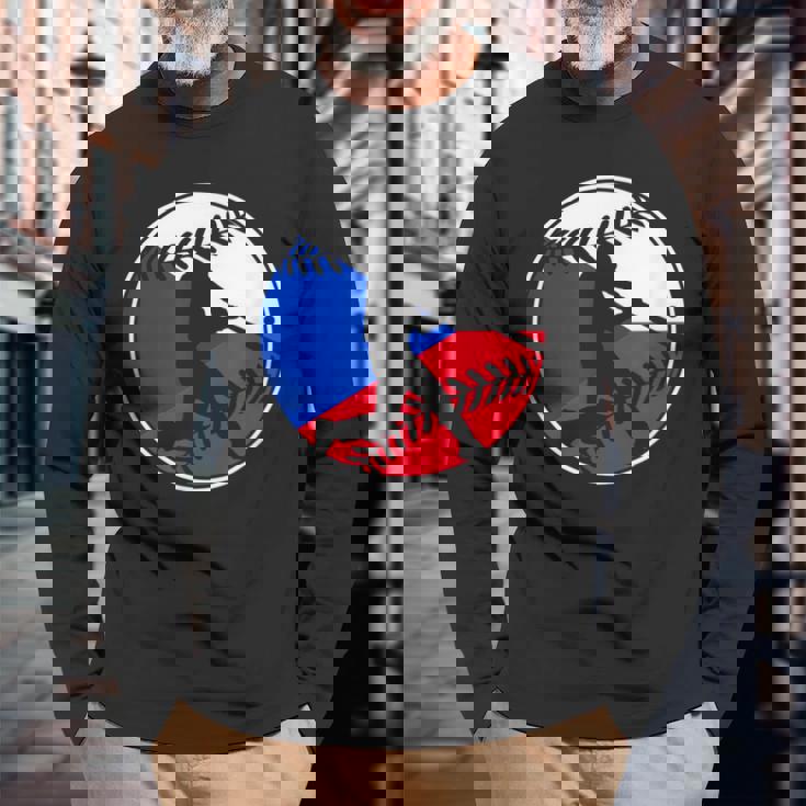 チェコ国旗 野球ヒッター チェコ国旗 長袖Tシャツ 高齢者への贈り物