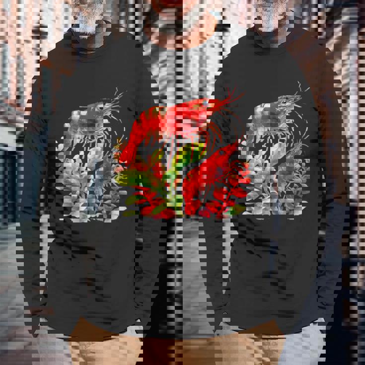 チェリーエビ 水草 水槽 淡水エビ 長袖Tシャツ 高齢者への贈り物