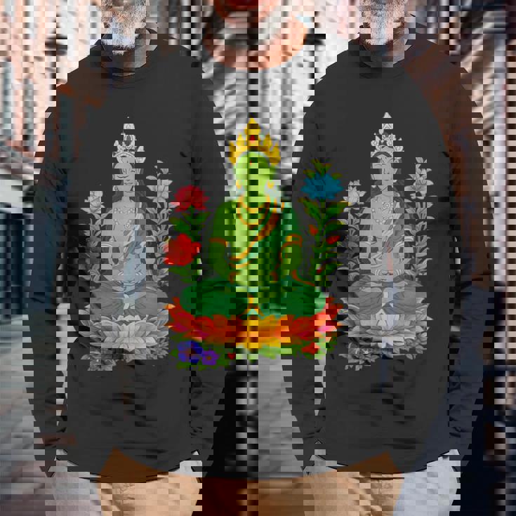 チベット仏陀瞑想 ヴァジュラヤナ グリーンタラ 長袖Tシャツ 高齢者への贈り物