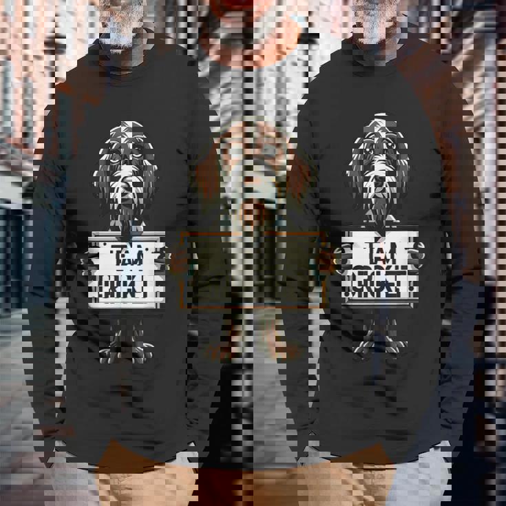 チームクリケット、クリケットの正義、犬好き、ハンティングドッグ 長袖Tシャツ 高齢者への贈り物