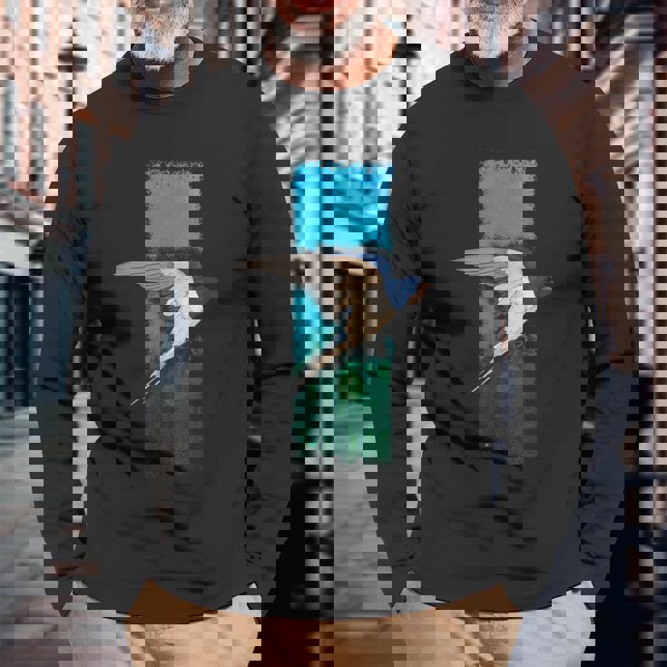 ツバメ鳥のグラフィック 長袖Tシャツ 高齢者への贈り物