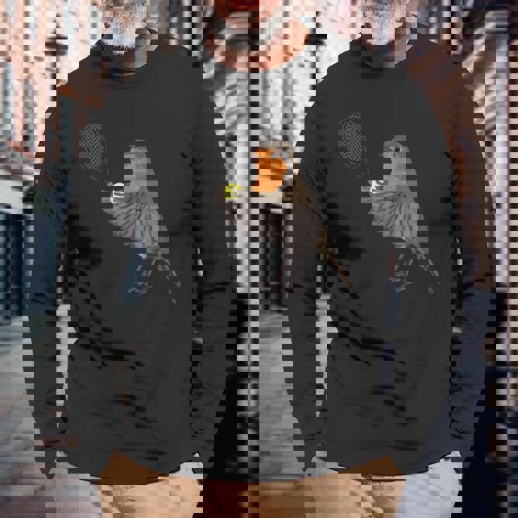 テニス ヨーロッパコマドリ 鳥 動物 図 バードウォッチング 贈り物 鳥類学者 生物学者 自然科学 長袖Tシャツ 高齢者への贈り物