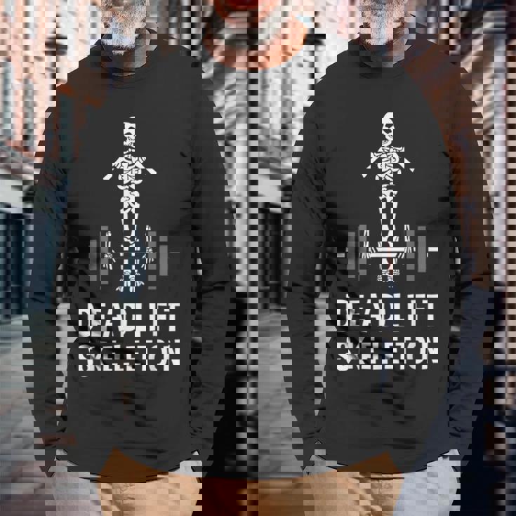 デッドリフトスケルトン-面白いジム 長袖Tシャツ 高齢者への贈り物