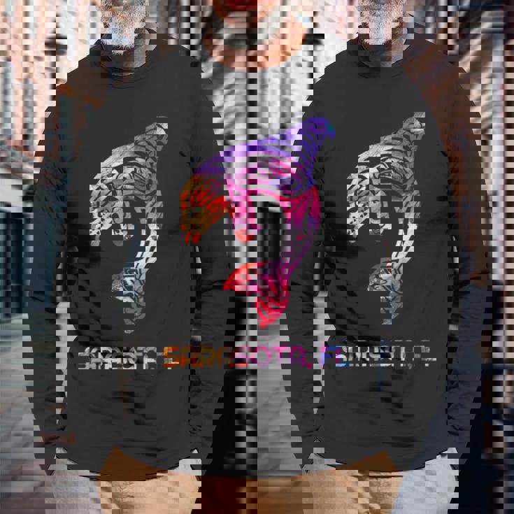 トライバル サラソタ オルカ キラー クジラ ネイティブアメリカン 長袖Tシャツ 高齢者への贈り物