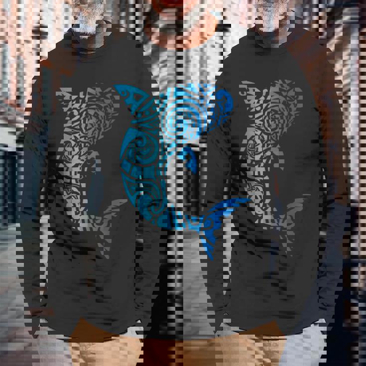 トライバルスタイル ハワイ マノ サメ 恋人 週間 ビーチギフト 長袖Tシャツ 高齢者への贈り物