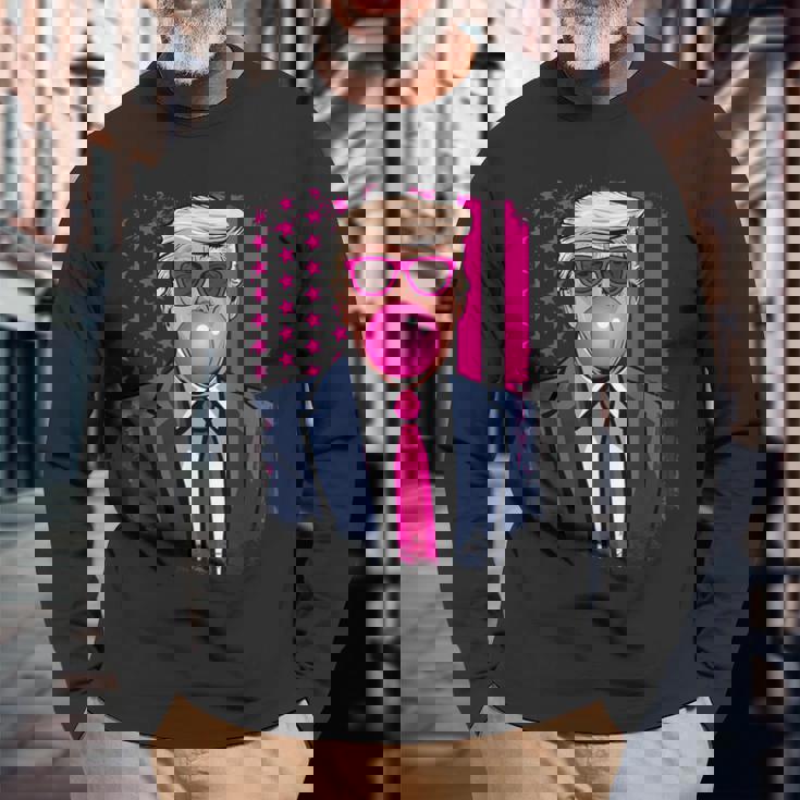 トランプ バブルガム アメリカ国旗 アメリカ トランプ 長袖Tシャツ 高齢者への贈り物