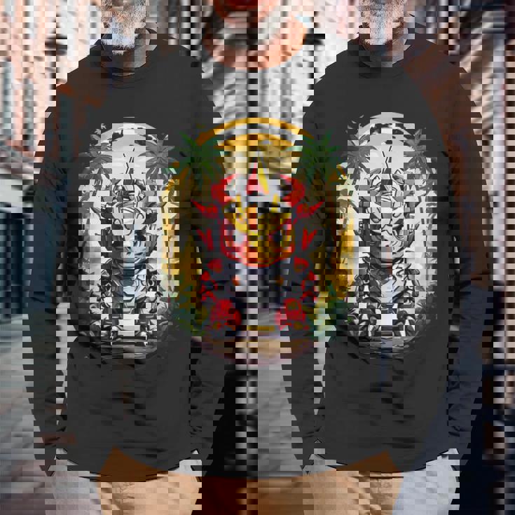 トリケラトプス恐竜ロボット トリケラトプスのマッチングデザイン 長袖Tシャツ 高齢者への贈り物