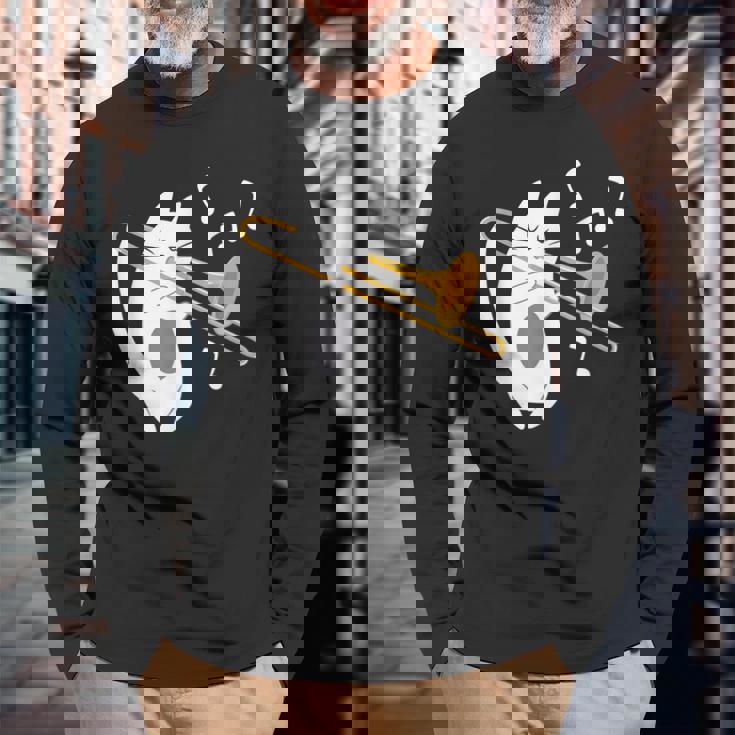 トロンボーン奏者 猫 トロンボーン奏者 音楽好き 長袖Tシャツ 高齢者への贈り物