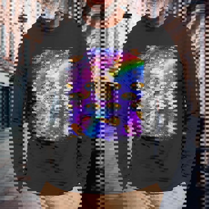 トーストスペース 猫 パンローフキャット レインボーギャラクシー 長袖Tシャツ 高齢者への贈り物