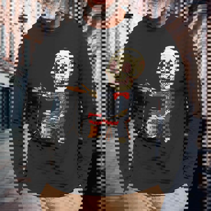 ドラミング スケルトン ドラム プレーヤー ドラマー パーカッション ドラム 長袖tシャツ 長袖Tシャツ 高齢者への贈り物