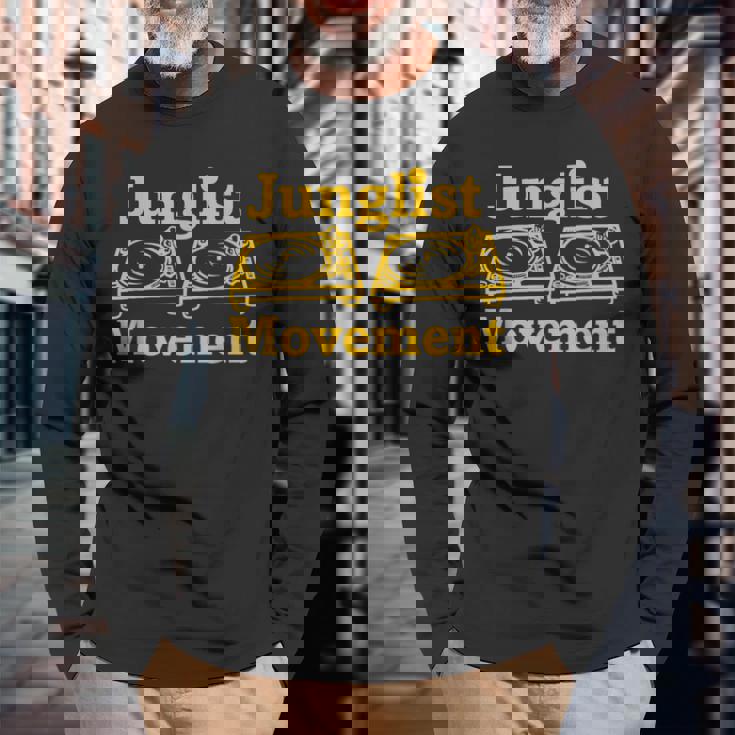 ドラムンベース レイバー ジャンクリスト ムーブメント Dj ターンテーブル アート デザイン 長袖Tシャツ 高齢者への贈り物