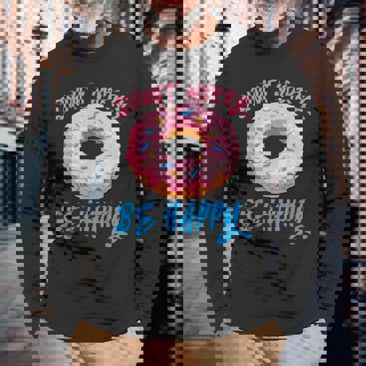 ドーナツ 悩み幸せになる 生地 デザート 幸福 スナック ドーナツ 長袖Tシャツ 高齢者への贈り物