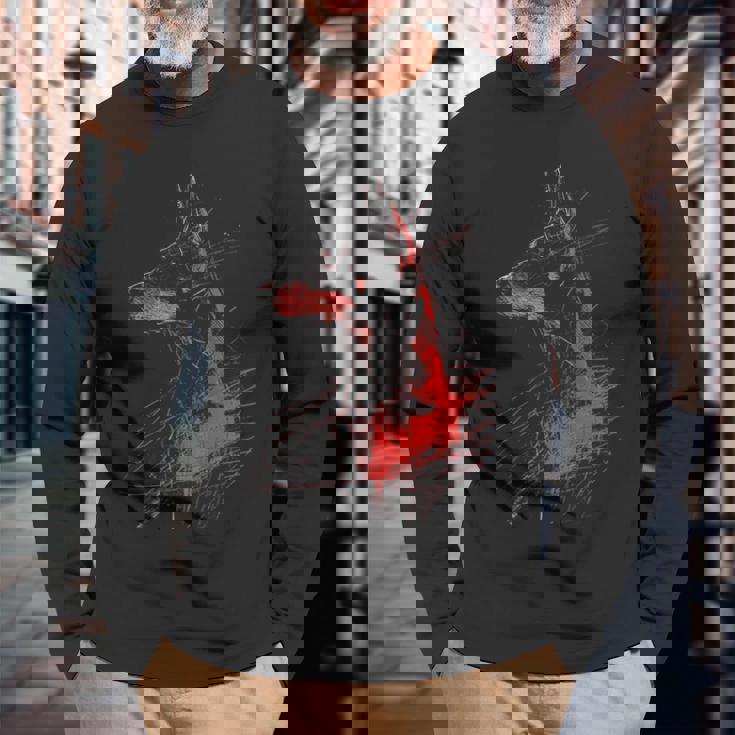 ドーベルマン グラフィック ペット アートワーク 犬 ドーベルマン 長袖Tシャツ 高齢者への贈り物