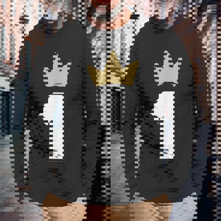 ナンバーワン 王冠 1年 1周年 長袖Tシャツ 高齢者への贈り物