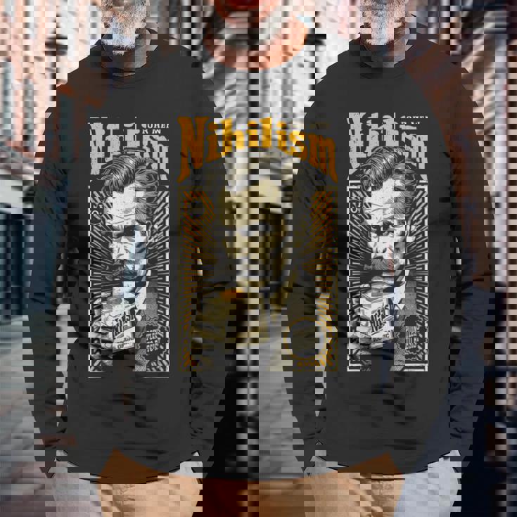 ニヒリズム 男性用 面白い ニーチェ哲学 ビンテージ広告 長袖Tシャツ 高齢者への贈り物