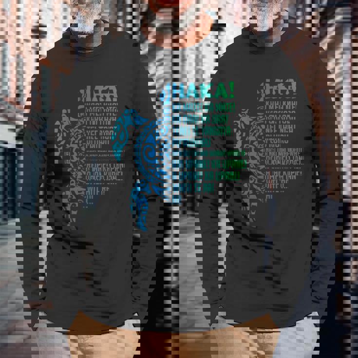 ニュージーランド ハカ カ メイト ソング タートル ラグビー マオリ 長袖Tシャツ 高齢者への贈り物