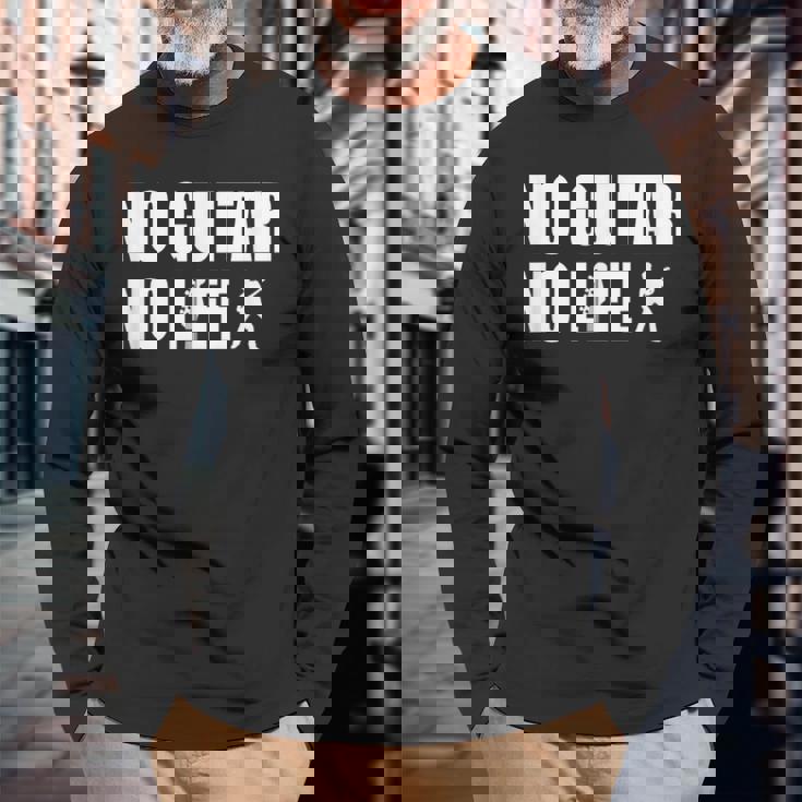 ノーギターノーライフ ギター好き ギター エレキギター ポップ音楽 ロック音楽 軽音部 バンド 長袖Tシャツ 高齢者への贈り物