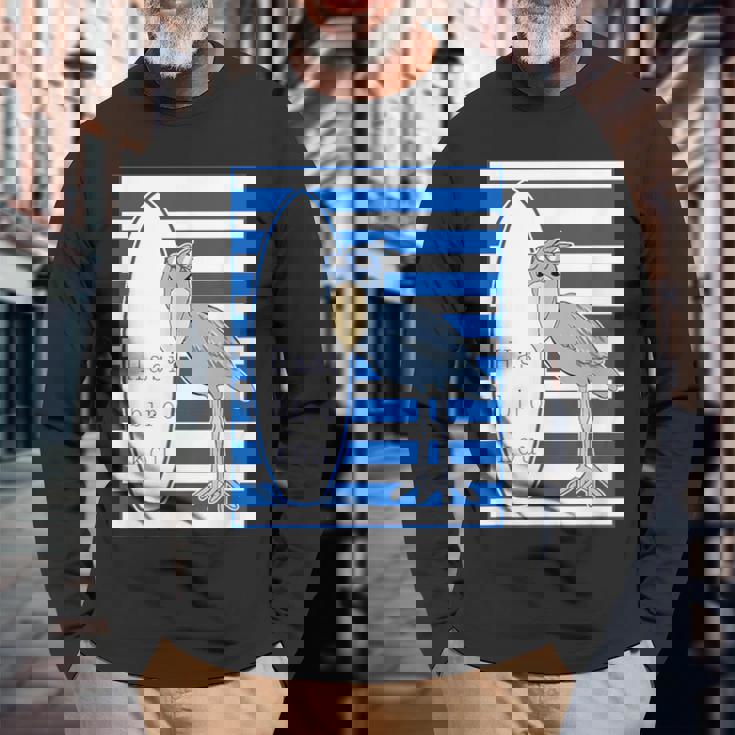 ハシビロコウさん 『サーフサイド・ボーダー』【どうぶつフレンズ】 サーファー／サーフボード 夏・面白 長袖Tシャツ 高齢者への贈り物