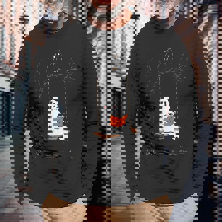 ハロウィン おばけ 読書 かわいい マジカル 本 恋人 本の虫 長袖Tシャツ 高齢者への贈り物