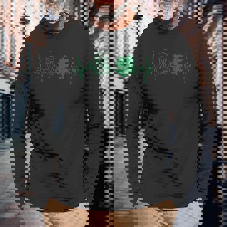 ハートビート 聖パトリックの日 レトロ 長袖Tシャツ 高齢者への贈り物