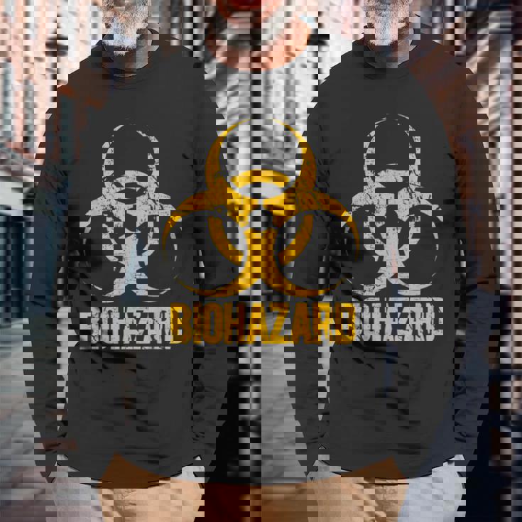 バイオハザード グランジスタイル アンティーク調 毒性 ビンテージ 長袖Tシャツ 高齢者への贈り物