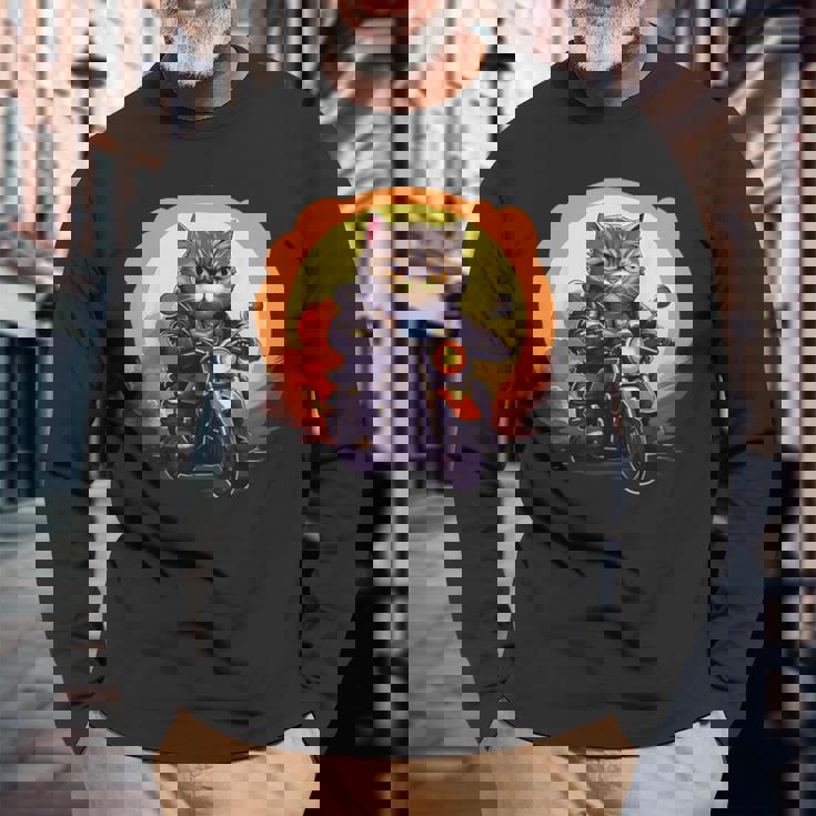 バイカー エキゾチック ショートヘア 猫 乗馬 オートバイ 長袖Tシャツ 高齢者への贈り物