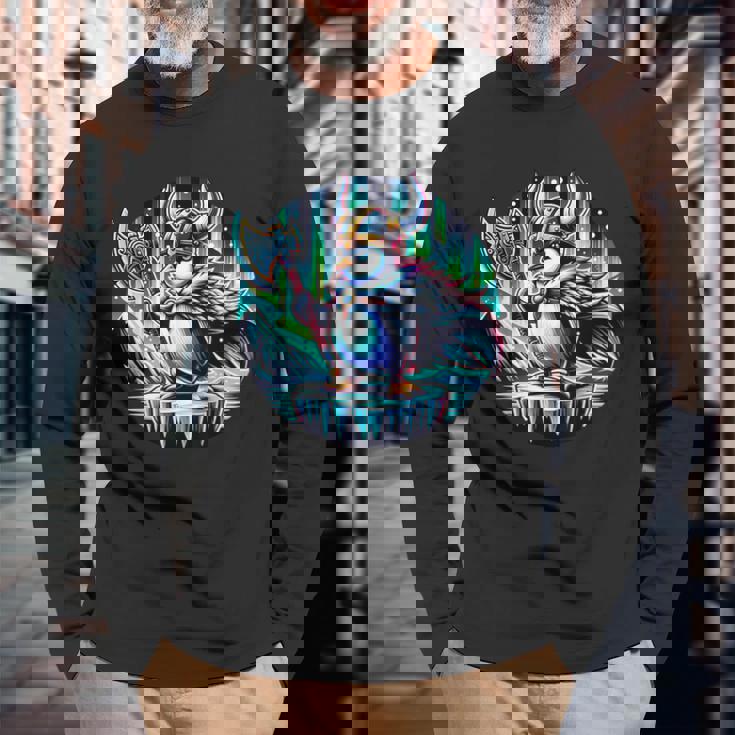 バイキング ペンギン ヘルメット 斧 ポーラーライト 長袖Tシャツ 高齢者への贈り物