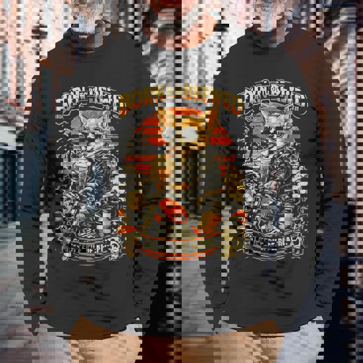 バイクでコーヒーを飲むチワワ Digor 長袖Tシャツ 高齢者への贈り物