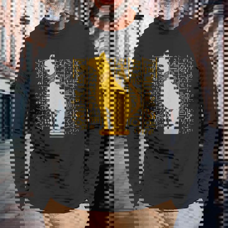 バステット 古代エジプト 猫 神 ヒエログリフ グラフィックアート 恋人 長袖Tシャツ 高齢者への贈り物