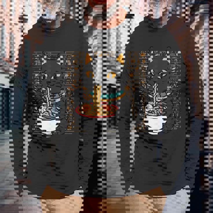 バストキャット ラーメン エジプト エジプト神話 女神バステット 長袖Tシャツ 高齢者への贈り物