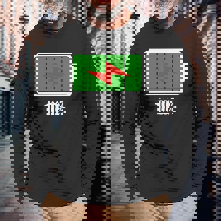 バッテリー100シャツ残量バッテリーフルパワーバッテリーフル。 長袖tシャツ 長袖Tシャツ 高齢者への贈り物