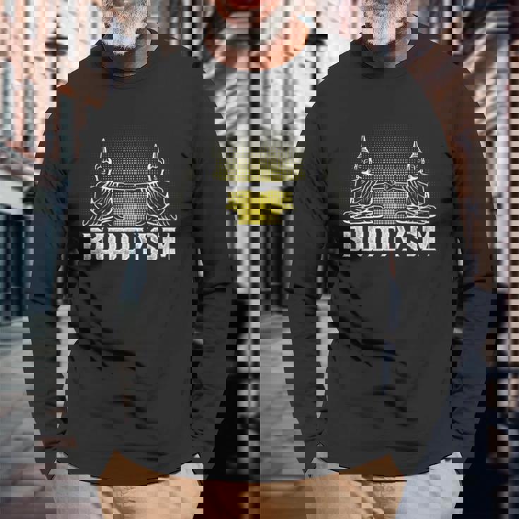 メンズ バディフィストバンプバディズム仏教フレンズハッピーブッダ 長袖Tシャツ 高齢者への贈り物