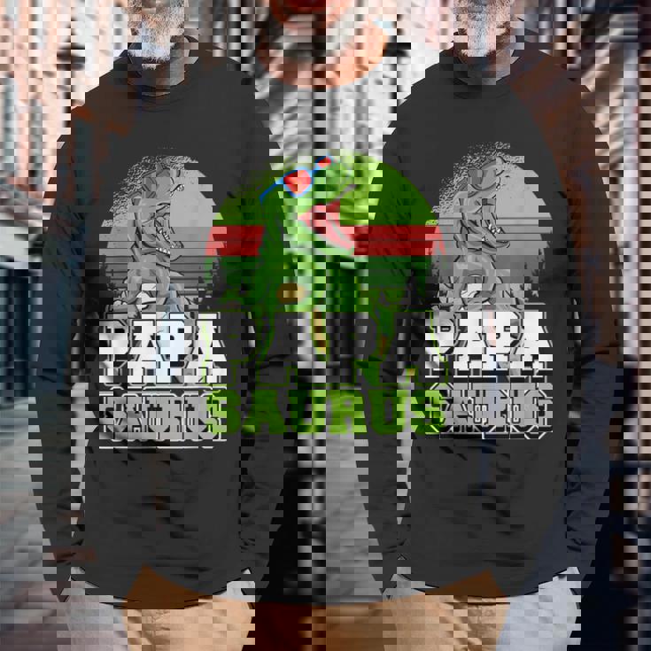 メンズ パパサウルス 恐竜 パパザウルス 父 誕生 誕生日 長袖Tシャツ 高齢者への贈り物