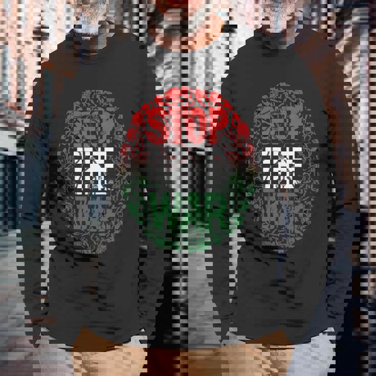 パレスチナ国旗 アラビア語タイポグラフィ パレスチナ国旗 長袖tシャツ 長袖Tシャツ 高齢者への贈り物