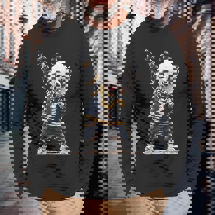 パンダ ホールドマイク 歌う ダンス 動物 グラフィック パンダ 長袖Tシャツ 高齢者への贈り物