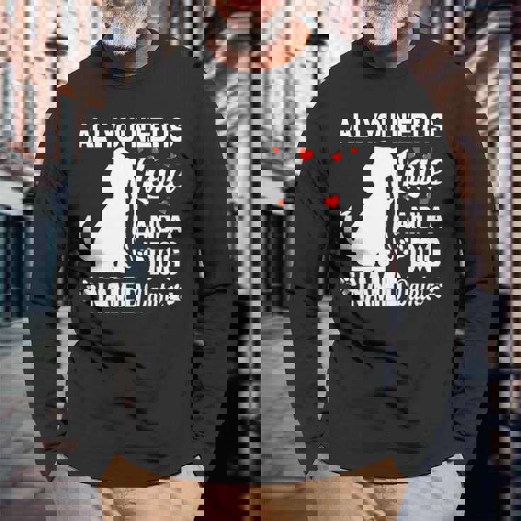 パーソナライズドドッグネームダンテかわいい犬ペット愛好家 長袖tシャツ 長袖Tシャツ 高齢者への贈り物