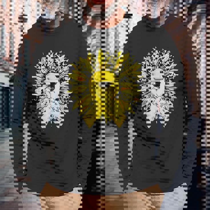 ヒョウ ヒマワリ イエローリボン 肉腫 がん啓発 長袖Tシャツ 高齢者への贈り物