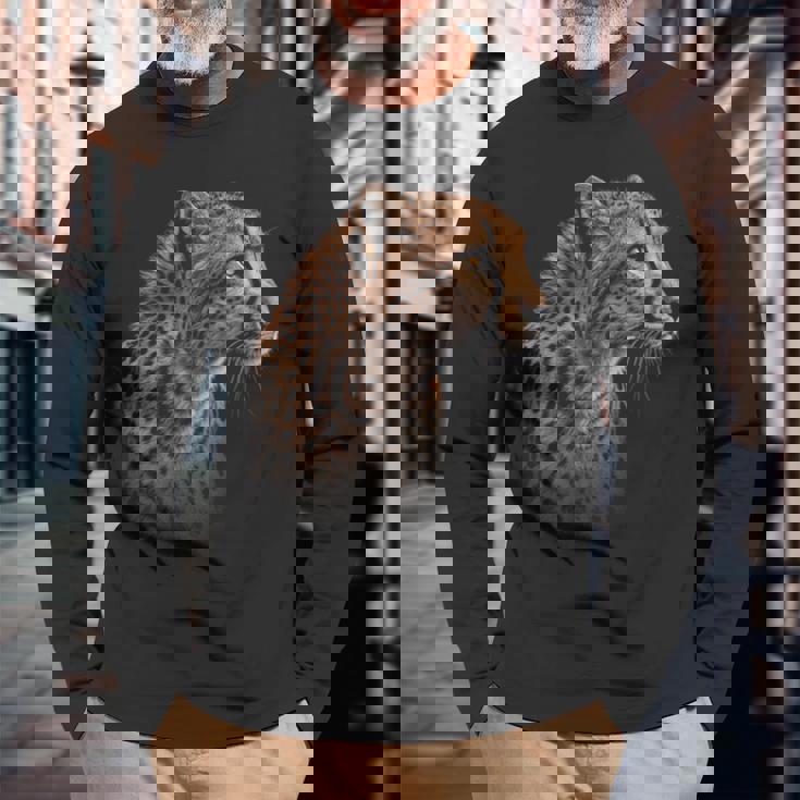 ヒョウチーター 虎 ヒョウの顔 ライオン 猫 長袖Tシャツ 高齢者への贈り物