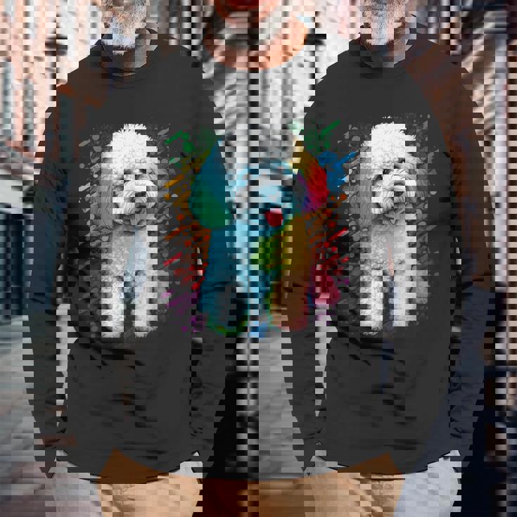 ビション・フリーゼ好きのかわいいビション・フリーゼの犬 長袖Tシャツ 高齢者への贈り物