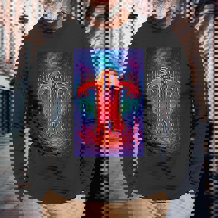 ビッグフット ペトログリフ – 古代サスカッチ洞窟アートデザイン 長袖Tシャツ 高齢者への贈り物