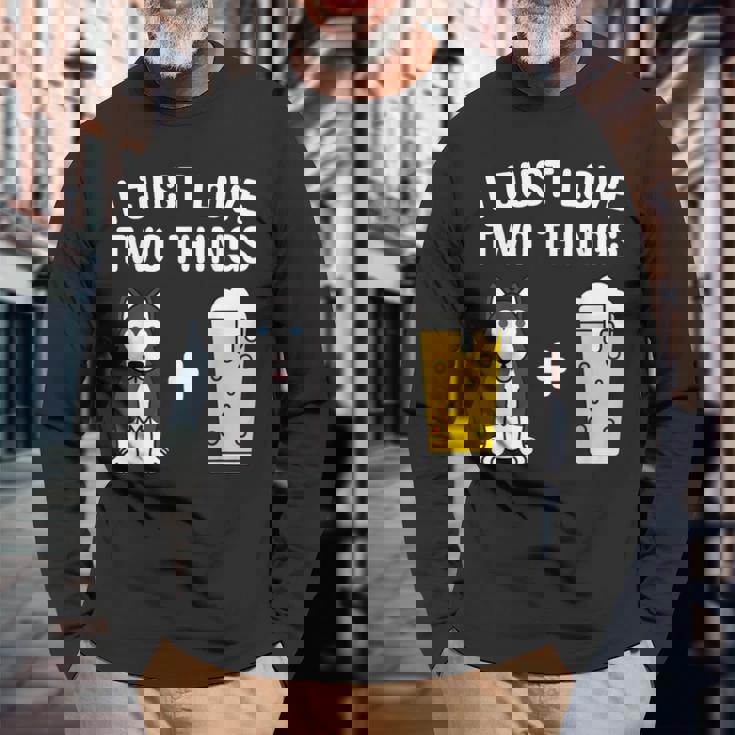 ビールシベリアン・ハスキー犬 長袖Tシャツ 高齢者への贈り物