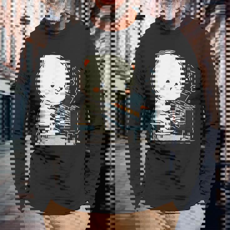 ピアノを弾くかわいい猫 ヴィンテージ かわいい猫 アート 日本アニメ 長袖Tシャツ 高齢者への贈り物