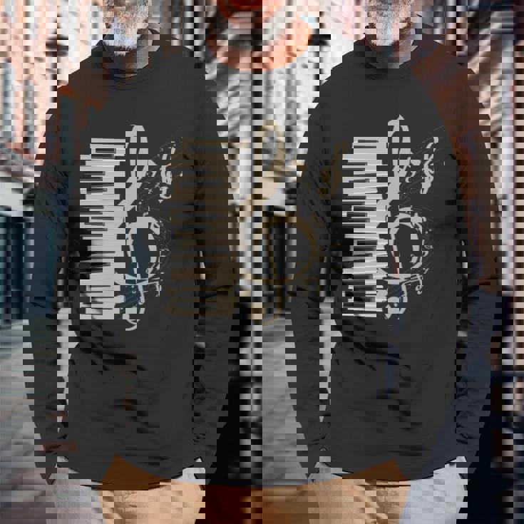 ピアノ音部記号 音楽ギフト ト音記号 ピアノ 長袖tシャツ 長袖Tシャツ 高齢者への贈り物