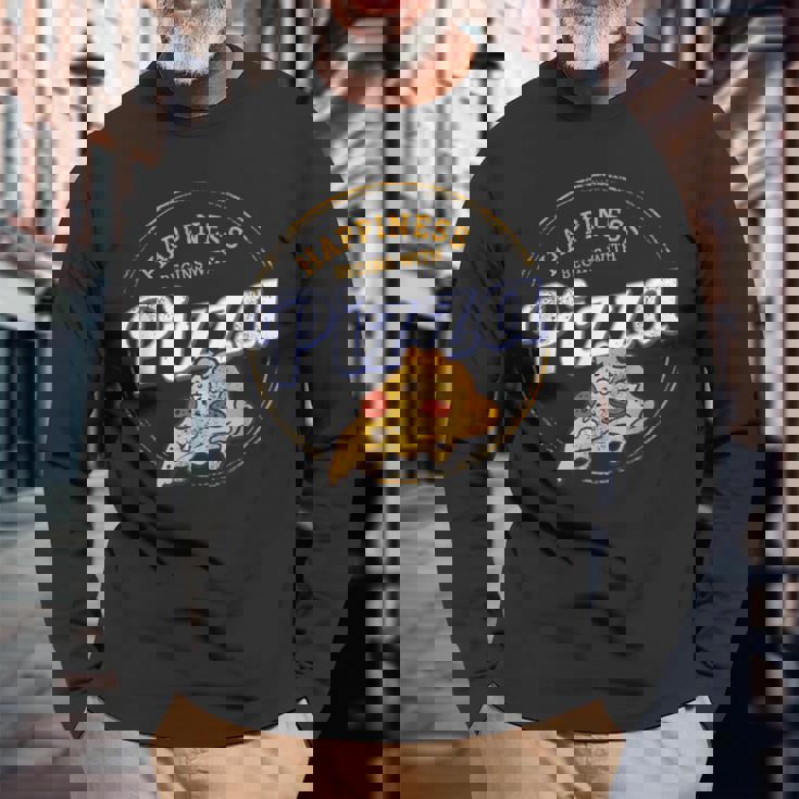 ピザナポリタンレトロスナックビンテージチーズデザイン 長袖Tシャツ 高齢者への贈り物