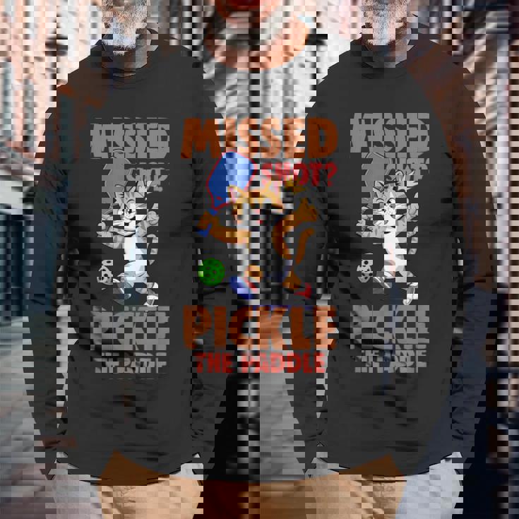 ピックルボール 猫 ミスショット ピクルス ザ・パドルプレイヤー 長袖Tシャツ 高齢者への贈り物