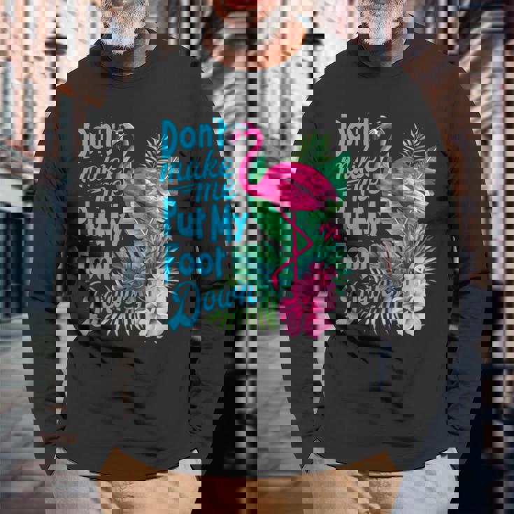 ピンクのフラミンゴ 長袖Tシャツ 高齢者への贈り物