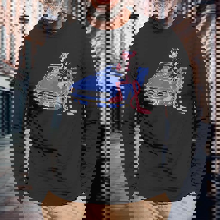 ピンクパンサー ヴィンテージ 1964 コンバーチブル 車 クール キャット 長袖Tシャツ 高齢者への贈り物