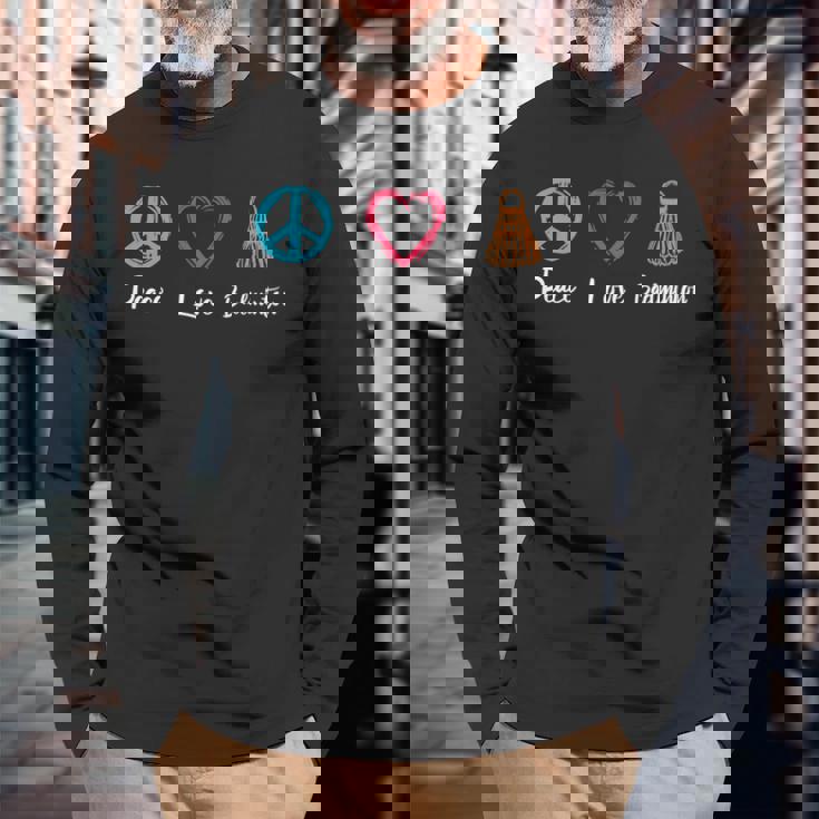 ピース・ラブ・バドミントン アイ・ラブ・バドミントン 長袖tシャツ 長袖Tシャツ 高齢者への贈り物